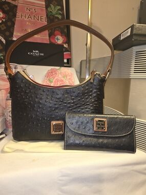 Dooney & Bourke Ostrich-Embossed Shoulder Bag with Matching Wallet